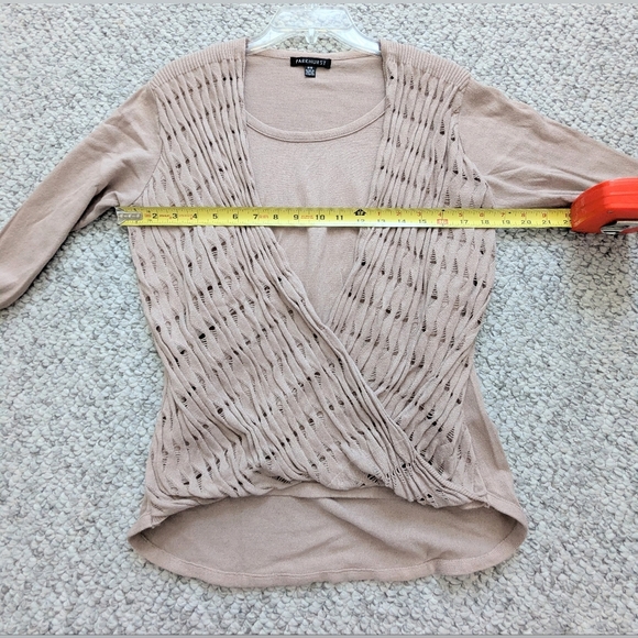 Parkhurst Women's (Size M) Tan Sweater with Faux-Shawl Accent & Rounded Back Hem - Picture 7 of 12